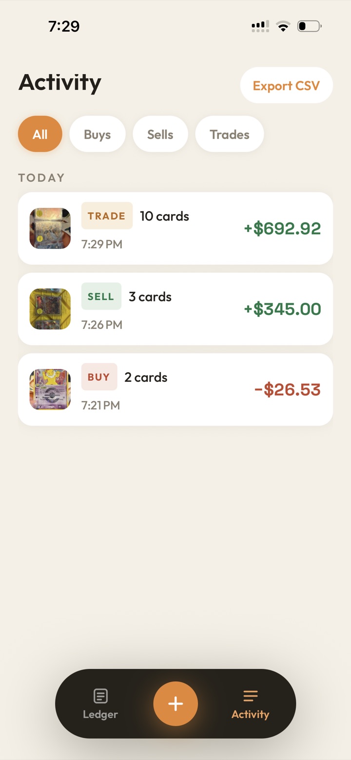 Activity feed of recorded deals