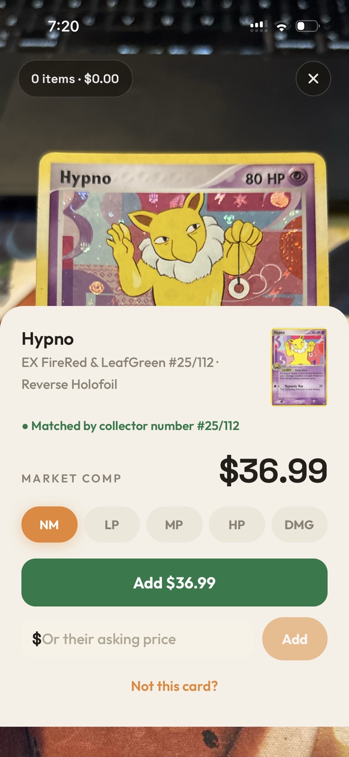 Card identified with live market comp