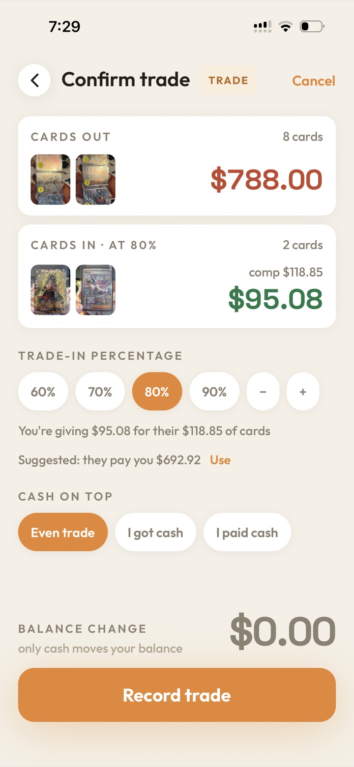 Trade confirmation with both sides valued
